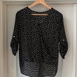 West Kei High-Low Black Polka Dot Women's Top, Size X-Small